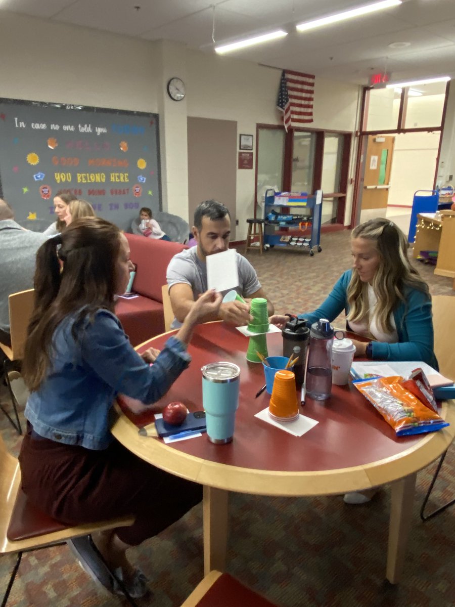 PolkESPrincipal's tweet photo. Loved modeling a team building/morning meeting activity for staff during yesterday’s staff meeting. Fun for us, fun for kids! #CupDropChallenge #Polk #GameOnforLearning https://t.co/AONtvFOsjp