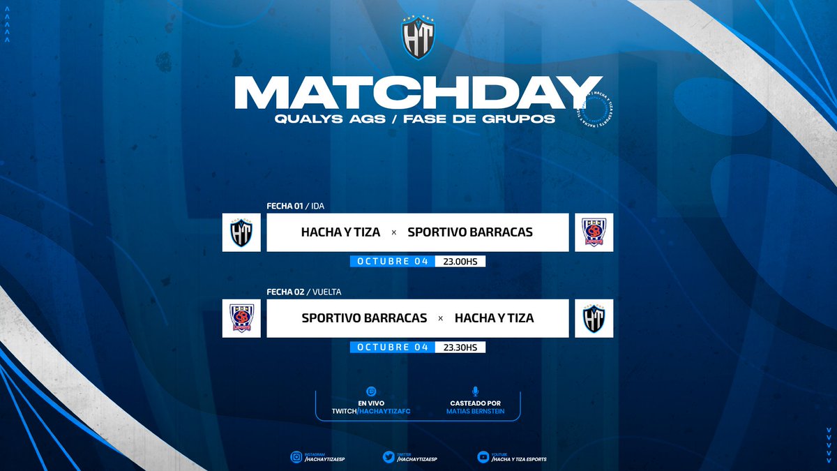 hachaesports's tweet photo. 🔵 FIFA 23 || #QualyAGS ⚪

JUEGA HACHA 📢🔥

Desde las 23hs con los relatos de @Mati_Bernstein damos comienzo a la Qualy de la AGS

Fecha 1
🆚 @sbarracasesport
23:00hs

Fecha 2
🆚 @sbarracasesport
23:30hs

Transmisión:
https://t.co/MwHJrYwxcx

#VamosHacha #HYT https://t.co/2JKlJukB7I