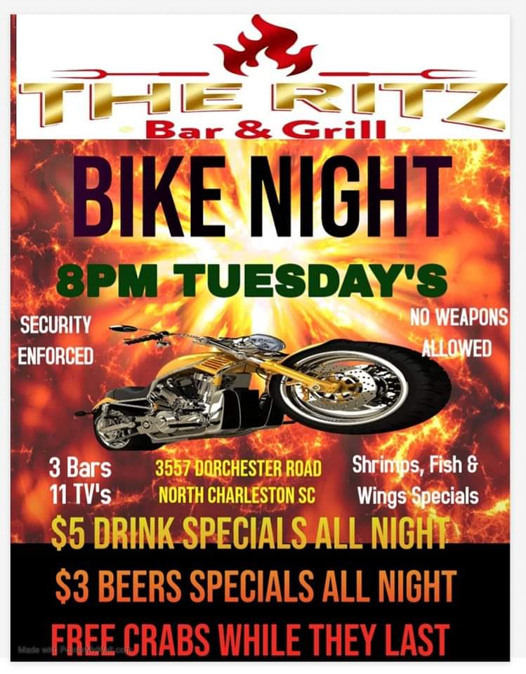 GSTEAM843's tweet photo. Tonight it's #BikeNight at #theritzbarandgrill https://t.co/kg55dj4ktE