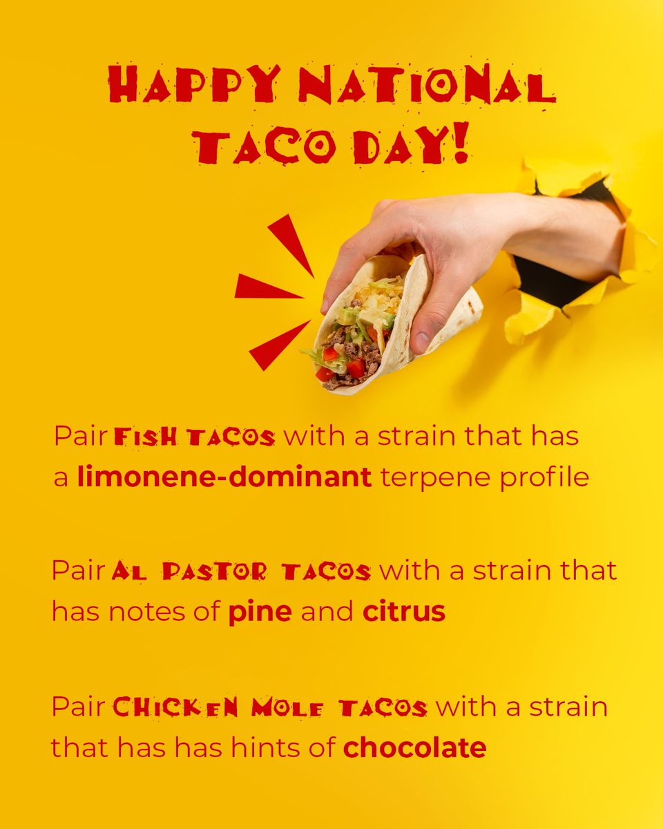 Happy #NationalTacoDay! 🌮
What better way to celebrate #TacoTuesday than with your favorite tacos and the perfect strains that go with them! 
What's your taco order?
