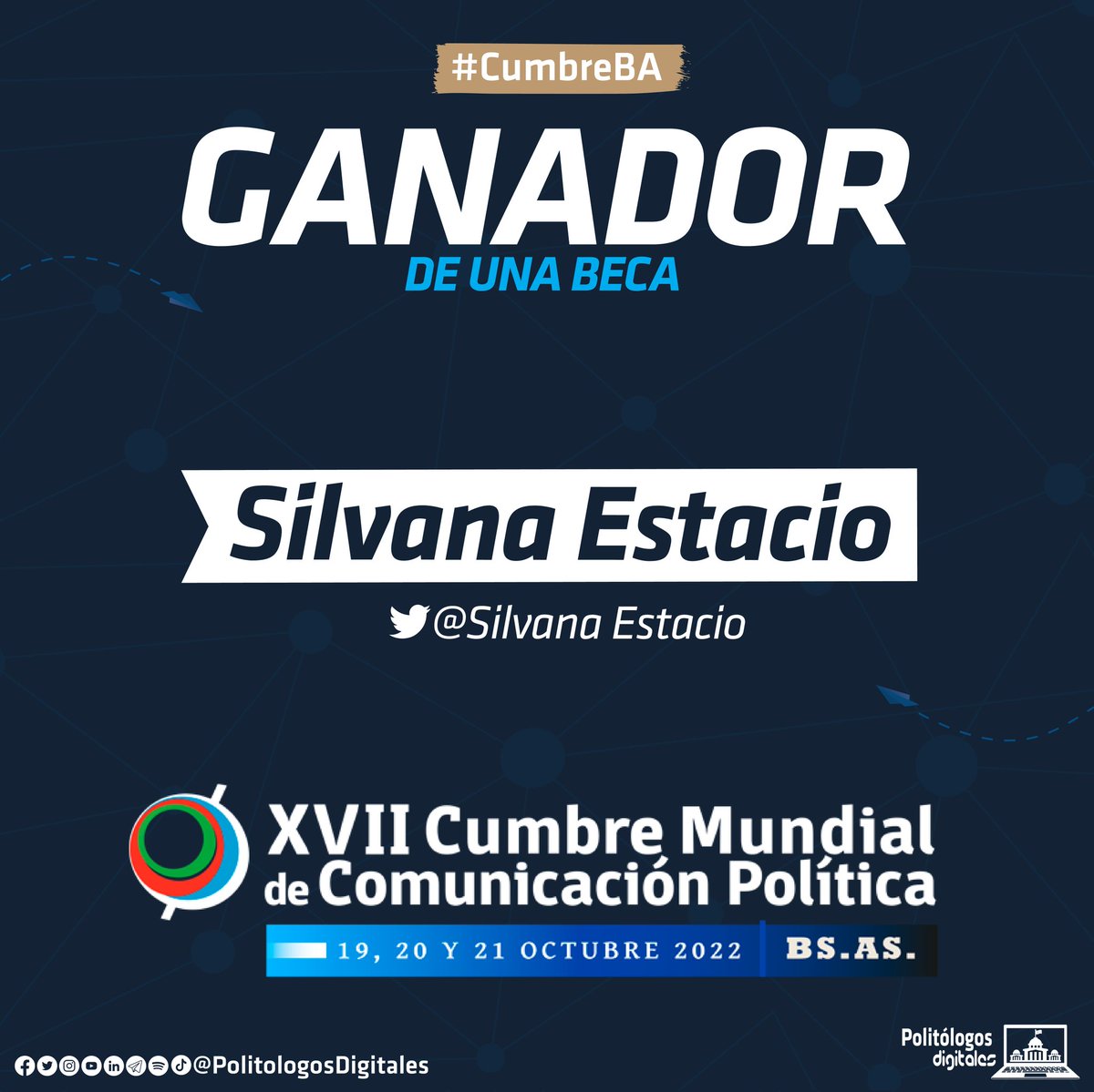 PolitologosD's tweet photo. ¡Nuestra ganadora de twitter es...🥁 @silvana0286
¡FELICIDADES! 🎆
Has ganado un pase para asistir a la "XVII Cumbre Mundial de Comunicación Política" en #BuenosAires, #Argentina. 🇦🇷
El equipo de #PolitólogosDigitales se pondrá en contacto conmigo 📩✨
#CumbreBA #CompolBSAS https://t.co/XvkODPp1Fh