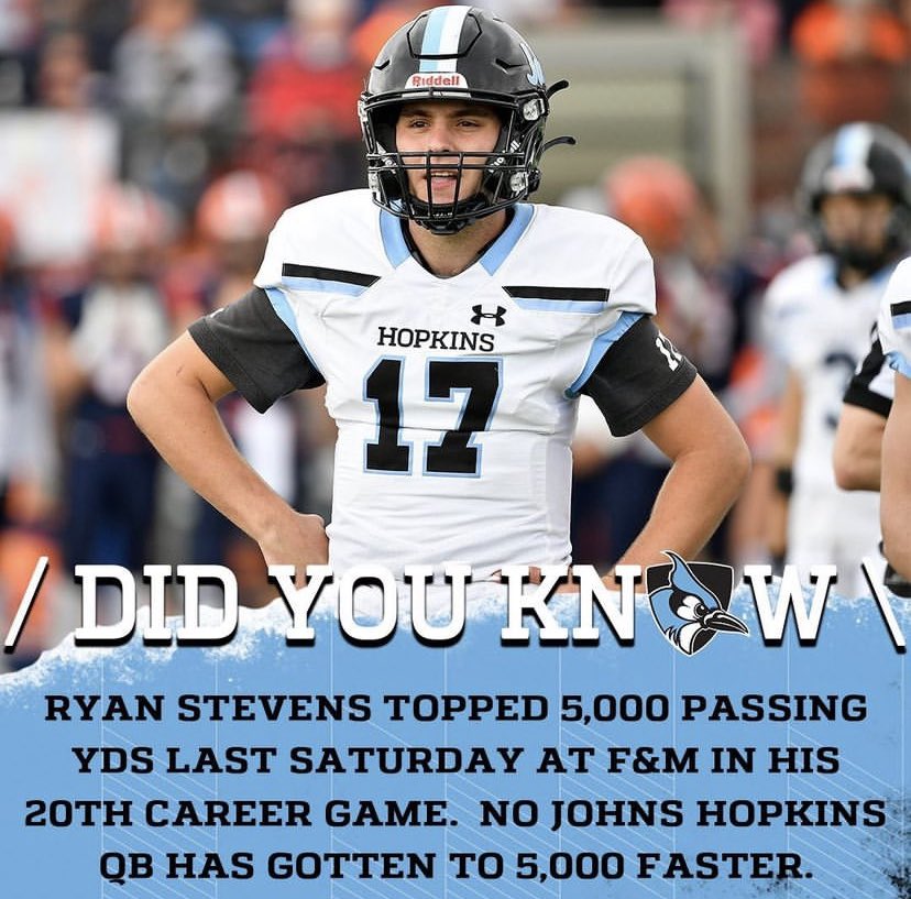 JHU_Football's tweet photo. Shout out to @ryanstevens1111, the OL protecting him, and the playmakers on the receiving end! #PrideandPoise https://t.co/gV7urcErsv