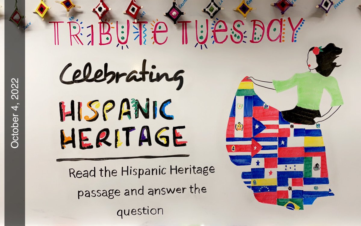 TRIBUTE Tuesday: celebrating Hispanic Heritage—read the passage about Hispanic Culture and answer the questions! #WeAreWayne #HispanicHeritage #HispanicHeritageMonth2022 @NorthWayneElem @dmurff5 @HarrisLeads @HHFoundation @WhiteHouseHPI