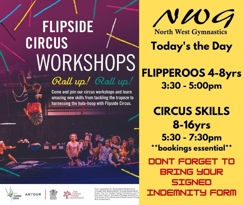 NWGMountIsa's tweet photo. 🎪 Not long now till Flipside Circus Workshops kick off 🎪

If you have signed up for the Flipside Circus workshops please check your emails. Miss Kylie has sent out some important information about the workshops begin held this afternoon.

All partici… https://t.co/O2lmnfw8nA https://t.co/vXHnI9PJ8r