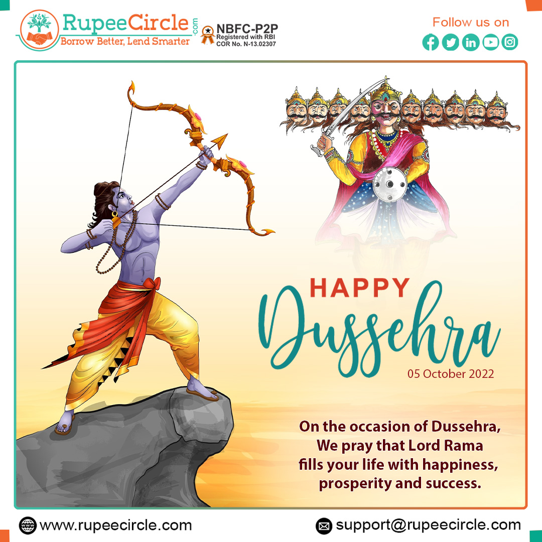 RupeeCircle's tweet photo. On the occasion of Dussehra, we pray that Lord Rama fills your life with happiness, prosperity, and success.
HAPPY DUSSEHRA
#happydusshera #dussehra #vijaydashmi #dussehra2022 #vijayadashami #lordrama #Indianfestival #RupeeCircle #RupeeCircleApp #investing #switchtoRupeeCircle https://t.co/DXt4mWB5uD