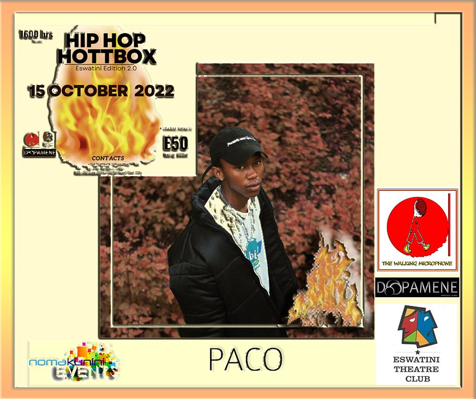 thewalkingmic's tweet photo. Hip Hop Hottbox Eswatini Edition on the 15th of October at Eswatini Theatre Club in Mbabane. Powered by #walkingmicrophone https://t.co/fOFggSbLsj
