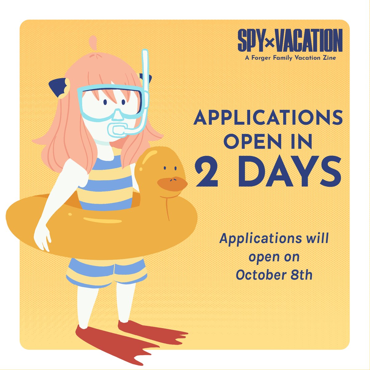 spyxvacation's tweet photo. 🫧 Check your carry on items! Applications for SPY X VACATION open in just TWO DAYS! 🤿 https://t.co/afUKgFkomz