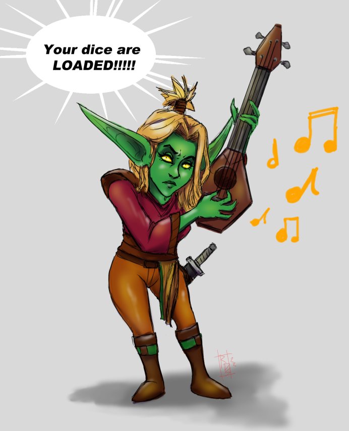 RedDragonArts's tweet photo. She gave me LOADED Dice! Cross post from my main Twitter. #gobtober2022 Day 4, Bard https://t.co/GWIySlXrDp