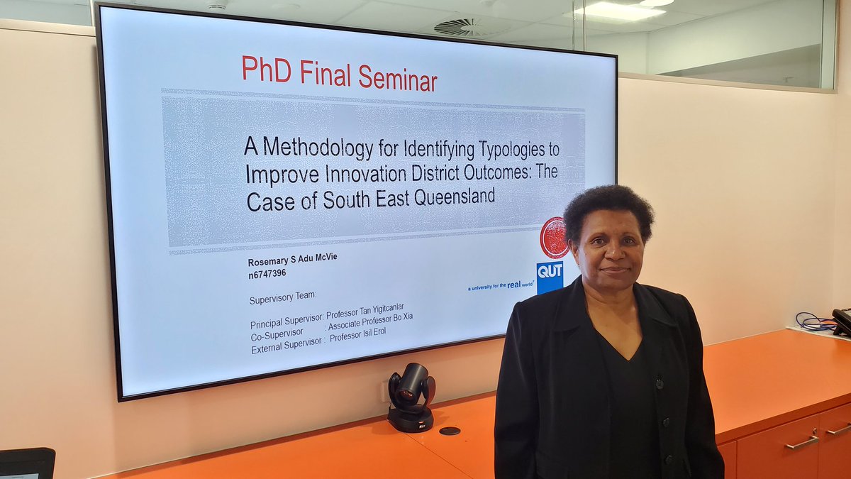 yigitcanlar's tweet photo. Congratulations @AduMcvie.
Your #PhD journey nears to end after 3.5 very productive years, 4 journal articles, one HDR high achiever award and an amazing final seminar on #InnovationDistricts.

@City40Lab
@UrbanStudiesLa1
@QUT https://t.co/q4fu3X2xSB