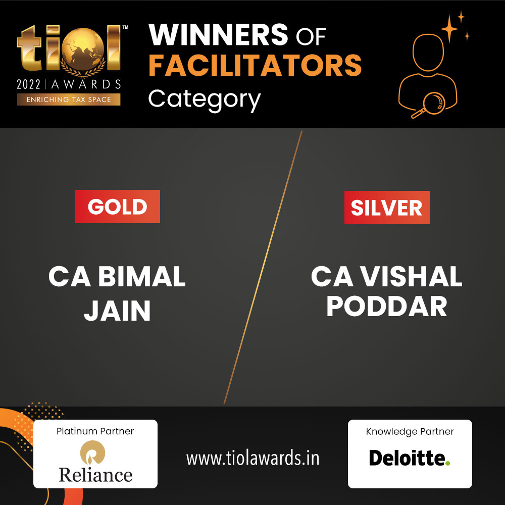 TiolAwards's tweet photo. TIOL Knowledge Foundation congratulates the winners of the TIOL Awards 2022 under the Facilitators Category.
The Gold goes to CA Bimal Jain.
The Silver goes to CA Vishal Poddar

@rjsidhwa
@TIOLshailendra

#TIOLAwards2022 #TIOLTaxCongress2022 #taxation #fiscal #economy #taxpayers https://t.co/qqlUgAbTVU