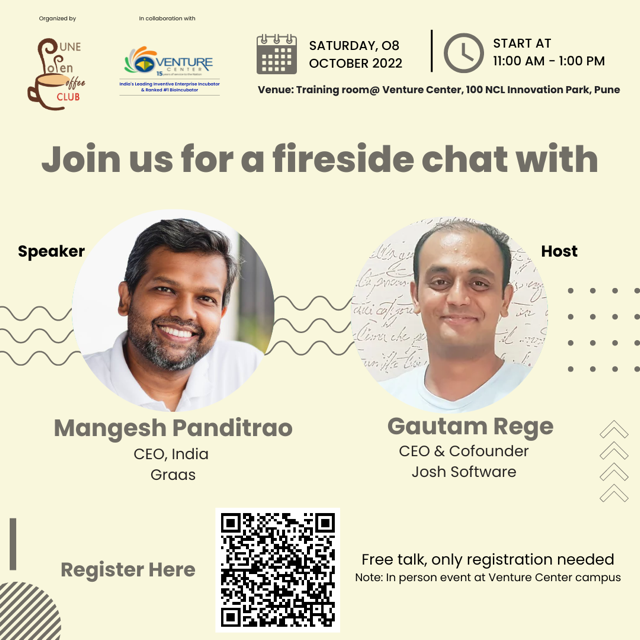punestartups's tweet photo. Founders,
@gautamrege and the POCC get together with @mpanditr to chat about his journey from startup to exit. 8-Oct, Saturday, 11AM, at the @venture_center, #Pune. #startup #event #networking.

Event is free to attend, simply register below.
https://t.co/DhkgMfn9vp https://t.co/CQvH5P2NPa