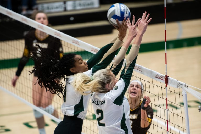 CSUCollegian's tweet photo. ICYMI: The Colorado State volleyball team beat New Mexico 3-1, continuing an undefeated record in the Mountain West Conference.

@BraidonNourse 
#CSUCollegian #CSURams

https://t.co/k8BNxLKAHE https://t.co/pRDcEos1XK