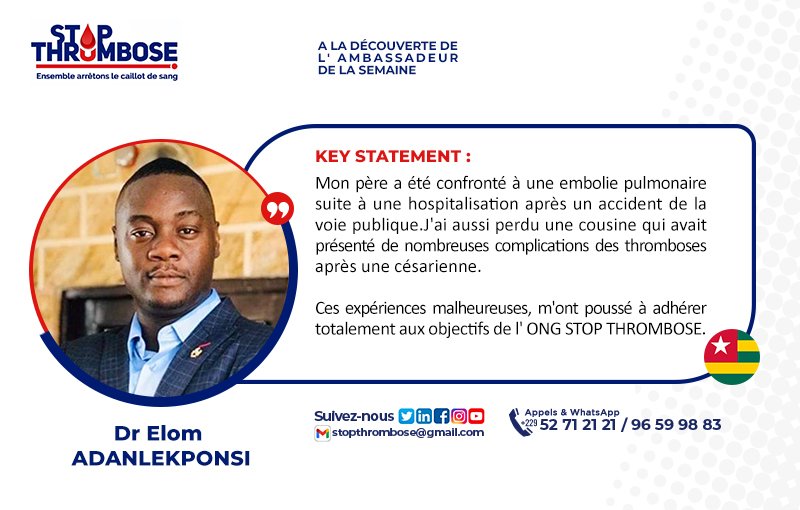 SThrombose's tweet photo. #ThromboseenAfrique
Merci beaucoup Dr Elom Jean Pierre ADANLEKPONSI de partager ton histoire afin de sauver des vies. 

Ensemble arrêtons le caillot de sang. 

#stopthrombose  #thrombose   #WTDay22  
#santé  #bénin #africa https://t.co/mYFlVoiXIc