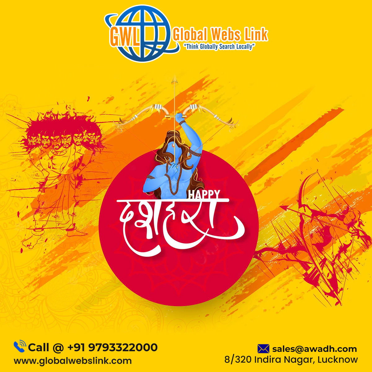 GlobalWebsLink's tweet photo. Happy Dussehra!!!
GLOBAL WEBS LINK
Sector 8, Indira Nagar, Lucknow, Uttar Pradesh 226016
Call @ +91 9793322000, 9044110077
Visit Us: https://t.co/ilFLnVHt8f

#Happydussehra #dussehra2022 #Happydussehra2022 #dussehra #vijayadashami #vijaydashmi #SMM #SocialMediaMarketing https://t.co/ayUaA8olzU