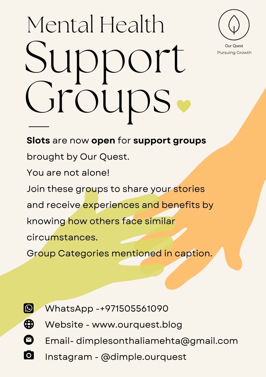 DimpleSMehta's tweet photo. We have started Support groups. To know that you are not alone in your experiences.

Sign up for the below categories : 
1. Parenting 
2. Co- Parenting 
3. Single Parenting 
4.Relationships (Separation, divorce, boundaries, conflicts) 
5. Stress and anxiety 

DM now for details. https://t.co/dkLiiZYJ2P