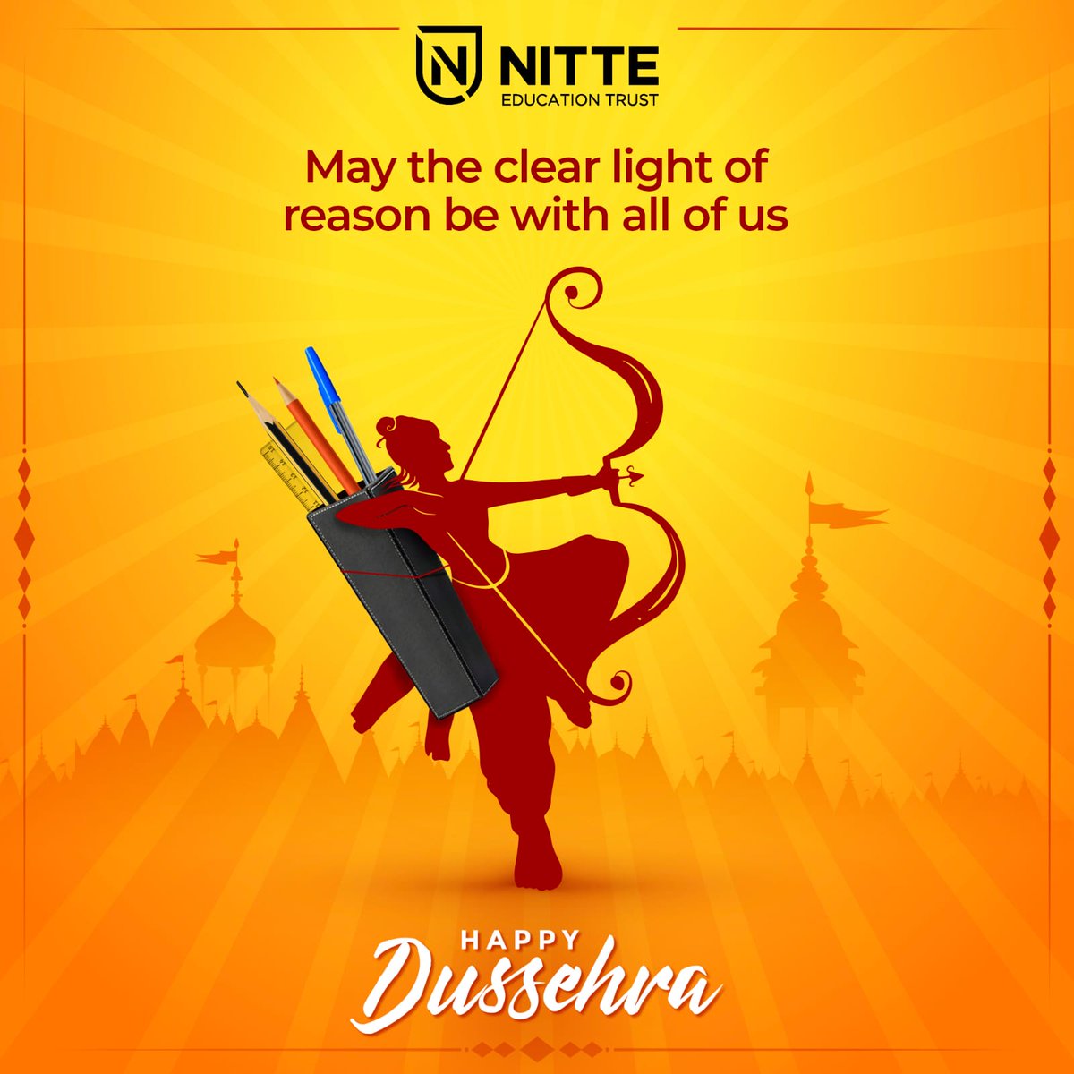 NMITBangalore's tweet photo. May the clear light of reason guide all of us in everything we do in the coming year. Happy Dussehra to each one of you.
May good always triumph.
#Happydussehra #HappyDurgaPuja2022 #nitte #Education #Nittebangalore #bangalore #LifeAtNitte https://t.co/DrKlPXpd0b