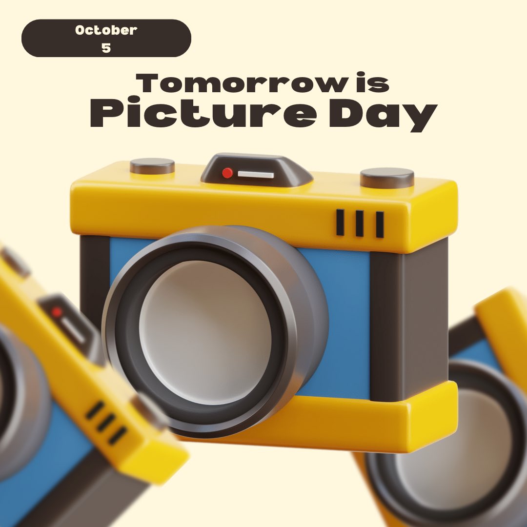 Tomorrow individual picture day. 

These are the ones that will be used in our school yearbook. 

If you don’t have the order form that went home last Thursday, you can order online. 
 
shop.legacy studios.com 
Code: 7264F23