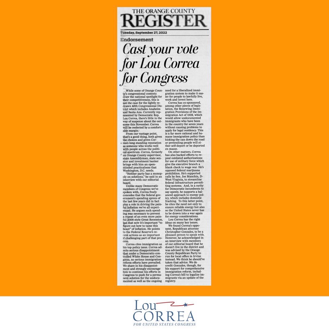voteloucorrea's tweet image. The key issues I will continue to champion for:
#ImmigrationReform
#LegalizeMarijuana
#ImproveInfrastructure
Support balanced approach to #EnergyPolicy &amp;amp; tame the beast of #Inflation.

#LouCorrea #CorreaFor46 #OrangeCounty  #GardenGrove #Anaheim #Orange #SantaAna #Stanton

🧵
2/2