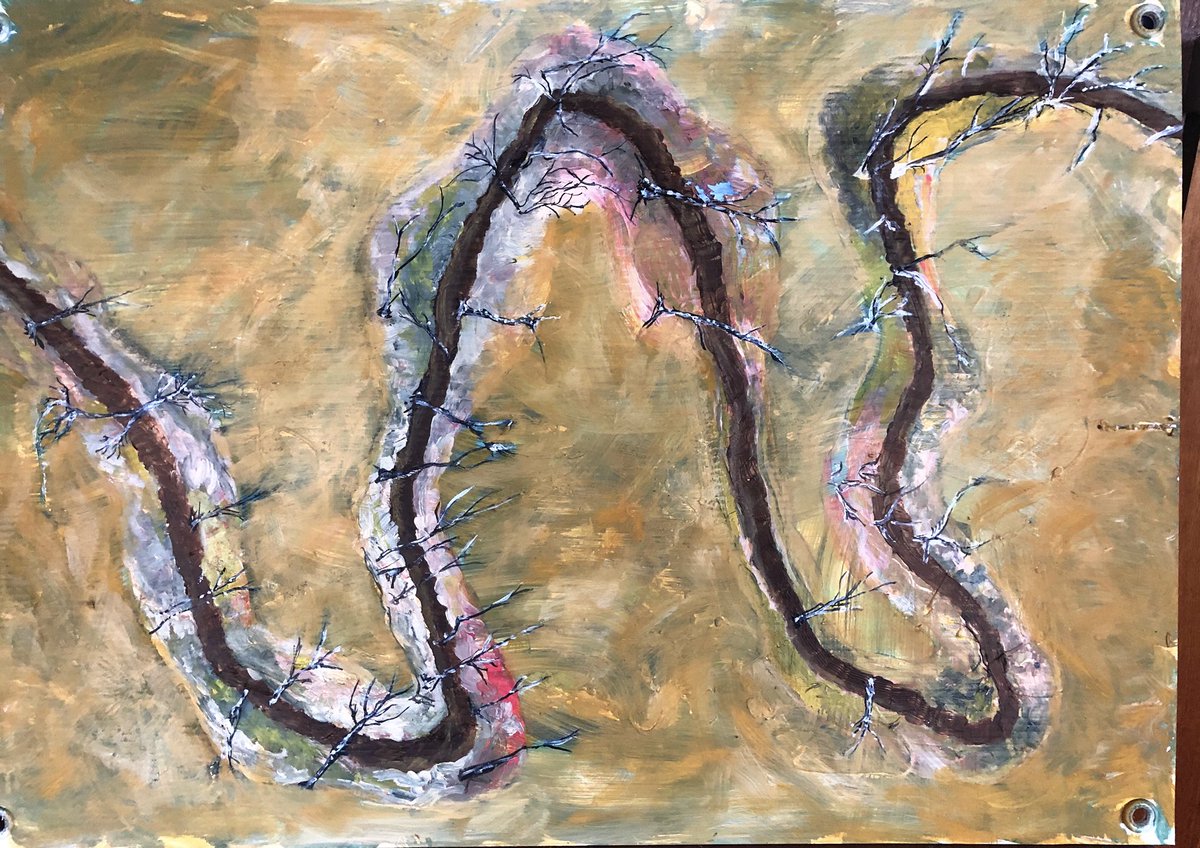 bushgoddess's tweet photo. Latest painting -Dying Creek - an observation of outcomes from land clearing, agrochemicals, disturbing fragile souls and death of habitats - all preventable #Loveourland #respectExistence or #ExpectResistamce https://t.co/sWZS8egsWm