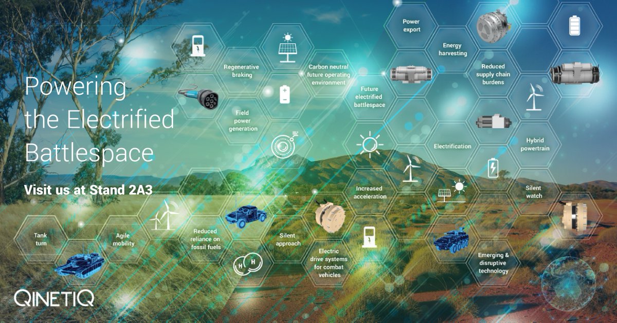 QinetiQAU's tweet photo. The transition to a carbon-neutral future operating environment is underway to meet the needs of the future electrified battlespace.
Visit us at #LandForces2022 Stand 2A3 to learn more.
#WeAreQinetiQ #AusDef #DefInd #CombatReady #RAS #PowerEnergy #TestEvaluation https://t.co/cMTwjp4ZmU