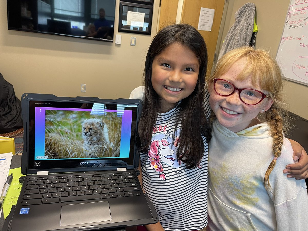 These sweet 3rd graders from <a href="/HeatherFinn10/">Heather Finn</a>'s class couldn't wait to share their Cheetah slideshow with <a href="/valeriemontg/">Valerie Montgomery</a> and <a href="/StapletonLLS/">Mike Stapleton</a>!! We loved it!! 🐆❤️🐆❤️🐆 #cheetahpride #WEareLakota #BeYourOwnSuperhero