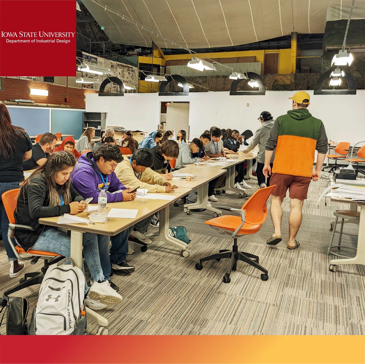 IndD_iowastate's tweet photo. Captured a few moments from our event this past weekend with @isusciencebound 
We had a great time talking and learning about the design process, then putting it into action with a paper plane design/throwing contest! We are so grateful to have been able to host and teach. https://t.co/Jlx5GZX79x