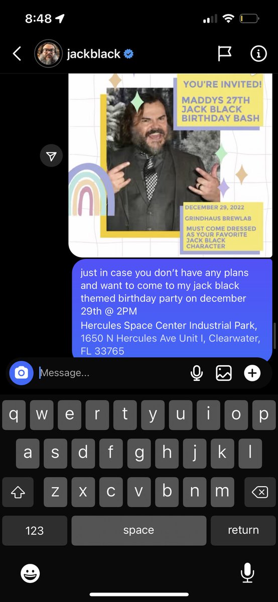 lahnm's tweet photo. you guys think @jackblack will come to my birthday party? https://t.co/1OfJoBrFya