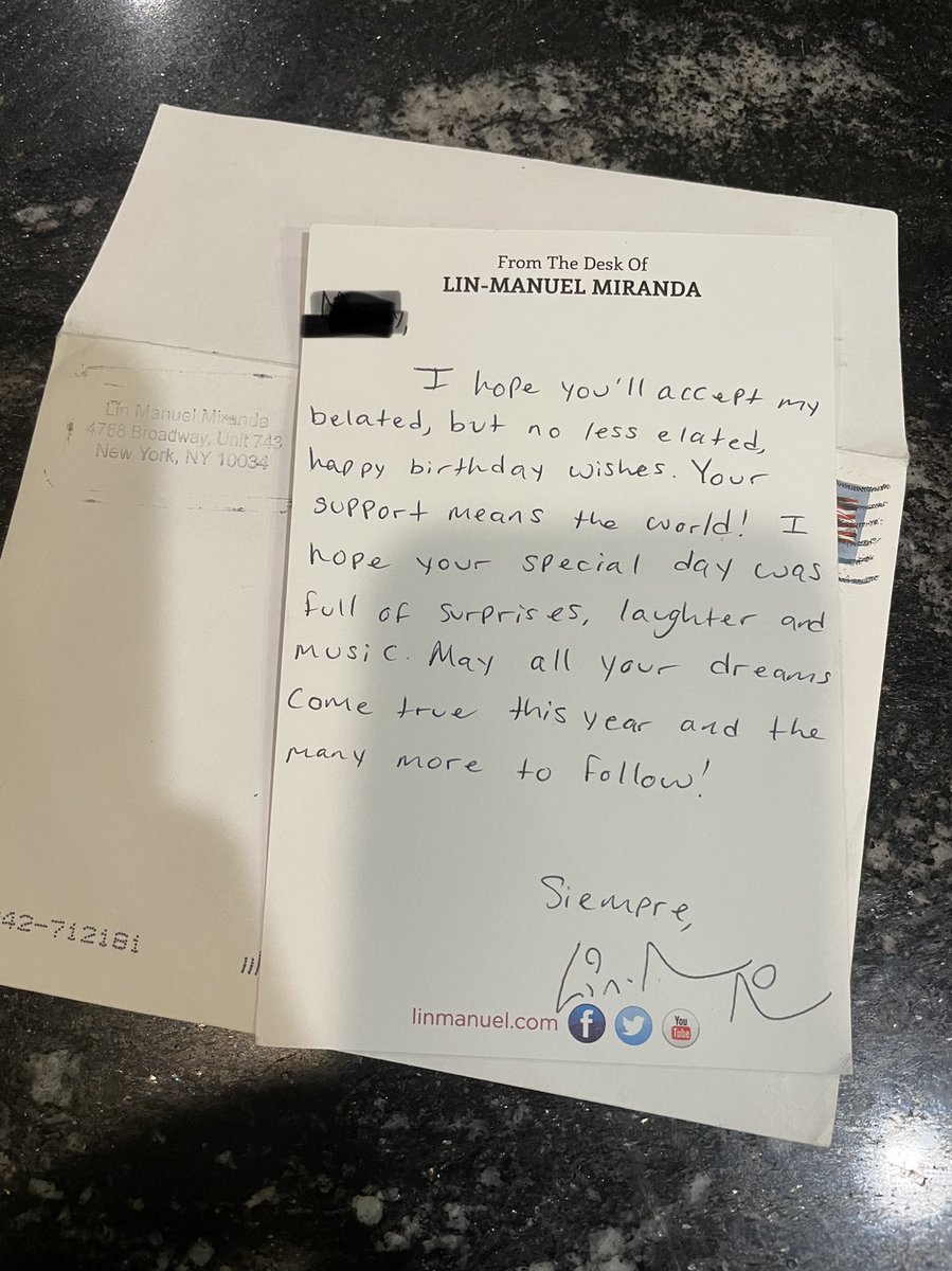 Karen Jerardi (@kjerardimd) on Twitter photo .<a href="/Lin_Manuel/">Lin-Manuel Miranda</a> Thanks for making our day and the day/week/year of two happy 12 year olds (the birthday girl and the friend who requested the bday wish)! .<a href="/Lin_Manuel/">Lin-Manuel Miranda</a> Thanks for making our day and the day/week/year of two happy 12 year olds (the birthday girl and the friend who requested the bday wish)!