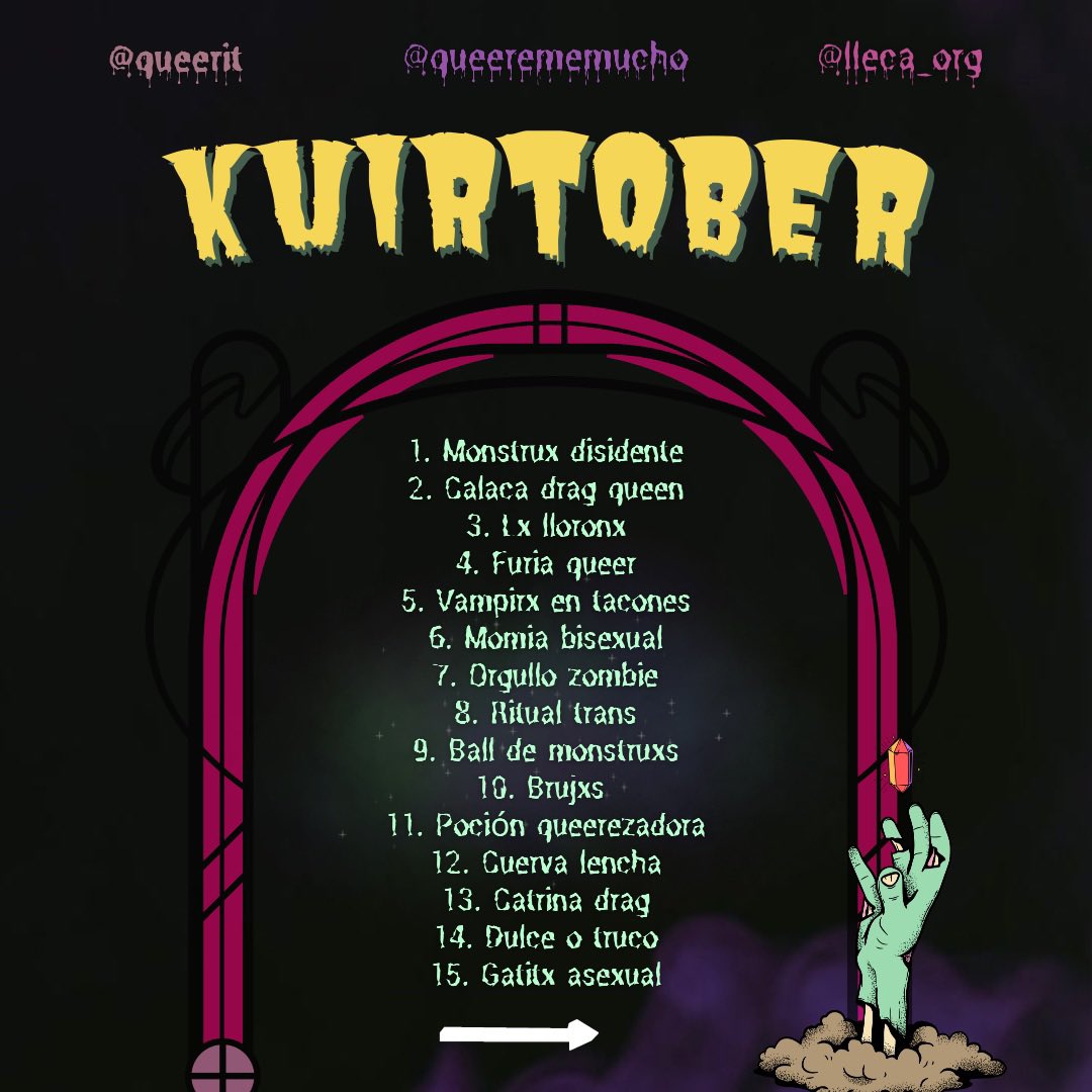 QueeremeMucho's tweet photo. 🏳️‍⚧️🏳️‍🌈DINÁMICA “KUIRTOBER”
La dinámica se llevará a cabo en IG y serán considerados aquellos dibujos que contengan en el pie de foto:
·        Número del día y descripción de la lista del Kuirtober
·        #queeranddraw #queerememucho #queerit #lleca
·        Cuenta pública https://t.co/RdS6U31vQd