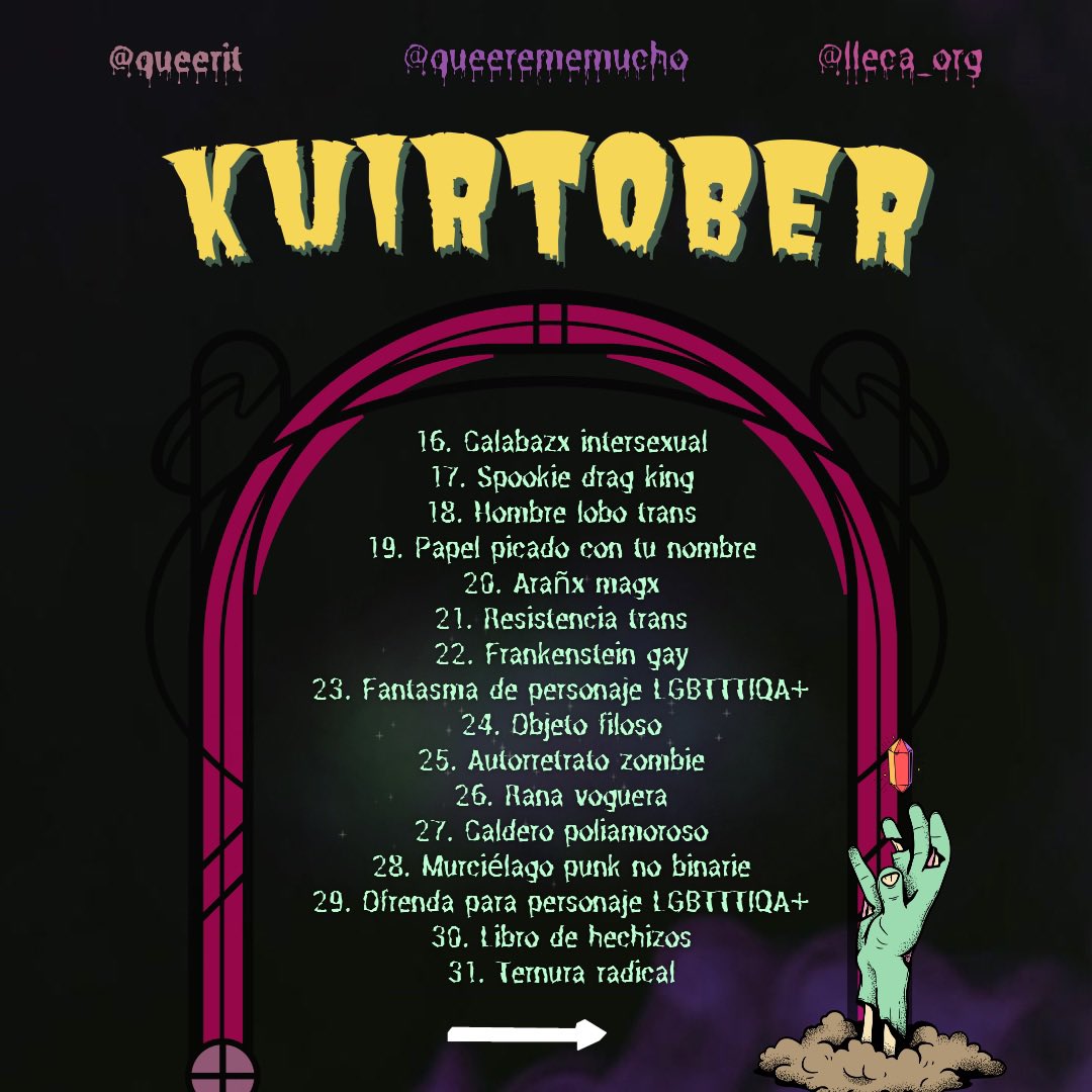QueeremeMucho's tweet photo. 🏳️‍⚧️🏳️‍🌈DINÁMICA “KUIRTOBER”
La dinámica se llevará a cabo en IG y serán considerados aquellos dibujos que contengan en el pie de foto:
·        Número del día y descripción de la lista del Kuirtober
·        #queeranddraw #queerememucho #queerit #lleca
·        Cuenta pública https://t.co/RdS6U31vQd