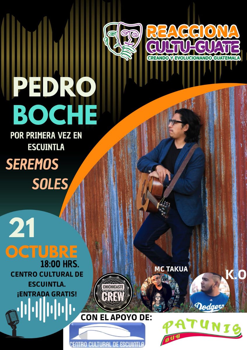 pedroboche's tweet photo. Próxima estación #Escuintla
Por fin voy a saber qué es cantarle a las #nochesdeescuintla gracias al patrocinio del Colectivo Reacciona Cultu-Guate
Más información al wpp 4168 5205
#reaccionacultuguate #seremossoles #pedroboche #centroculturaldeescuintla https://t.co/vYRK0BdE6J