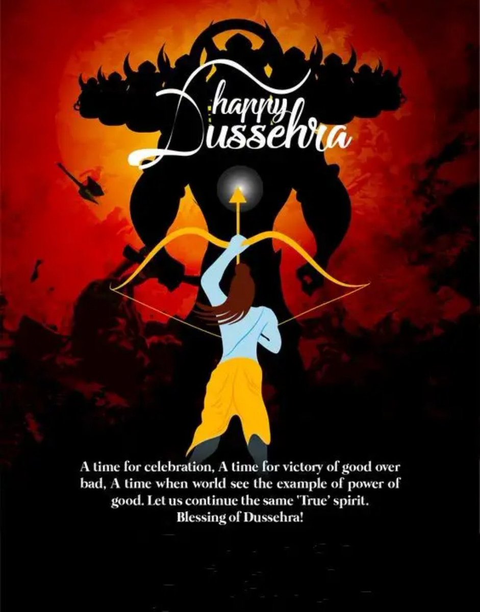 MMuwal_79's tweet photo. #HappyDussehra (Vijayadashami) to all of you and your family.
Dussehra symbolises "The Conquest of Good over Evil".
May this auspicious day of Dussehra bring happiness, peace and prosperity in your life and fulfil all dreams of you as well as your family.#Dussehra #Vijayadashami https://t.co/nheP5sqdjr