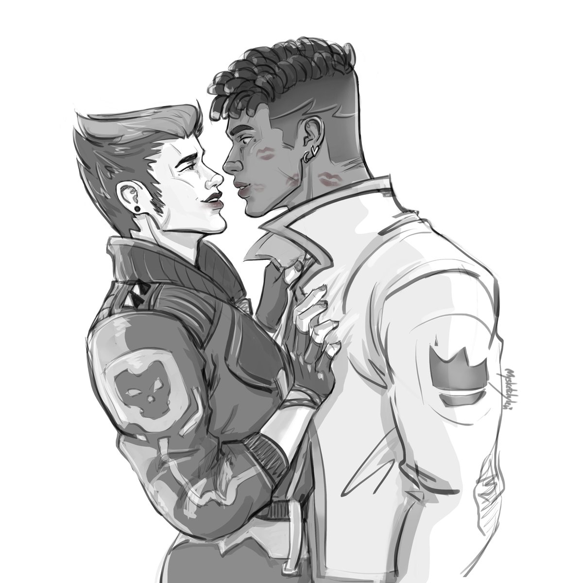 #Levis_AU_Inktober_2022
Day4: Stitches / Wound / Imprint
Phoenix gets dared to put lipstick on Yoru and Yoru on him. But Yoru knows less wasteful ways. Maybe he shared too much tho x) but no one minds. 
Ofc they left other and more imprints on each other later :) (lmaoo)
#yorunix