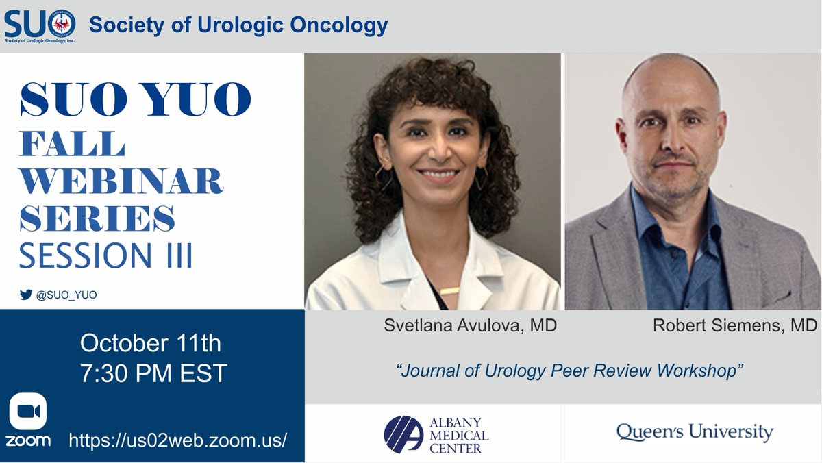 Learn the approach, critical steps and tips and tricks of peer review process and publishing with our experts @JUrology editor in chief @siemensr and early career editor @Svet_MD next Tuesday Oct 11 @ 7 30.. Register here ➡️ tinyurl.com/yvmtr99x