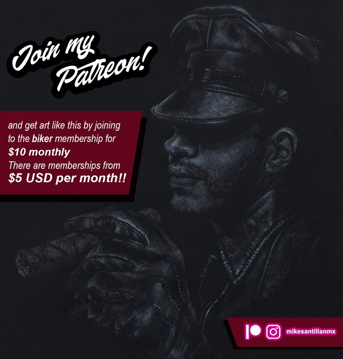 New post on Patreon! You'll find this illustration on my patreon if you get the 'Biker' membership, for only $10 USD each month.
There are memberships starting from $5 USD per month! patreon.com/mikesantillanmx #gay #art #leather #fetish