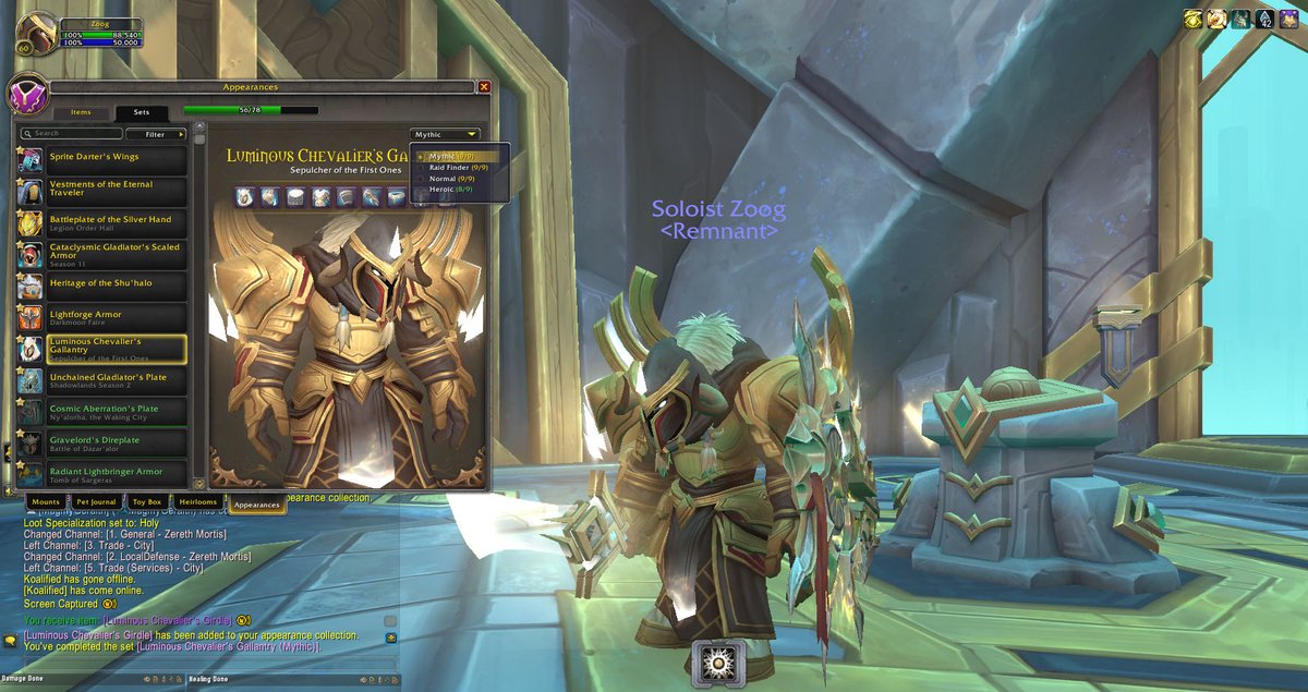 RemRetardation's tweet photo. lulz, last raid of the expansion and I gets a mythic belt from Nathria - Creation Catalyst to Sepulcher loot - and voila, the last piece I've been missing for my 9 of 9 mythic mog set! Next-level I know. https://t.co/uJDMHaRaIr