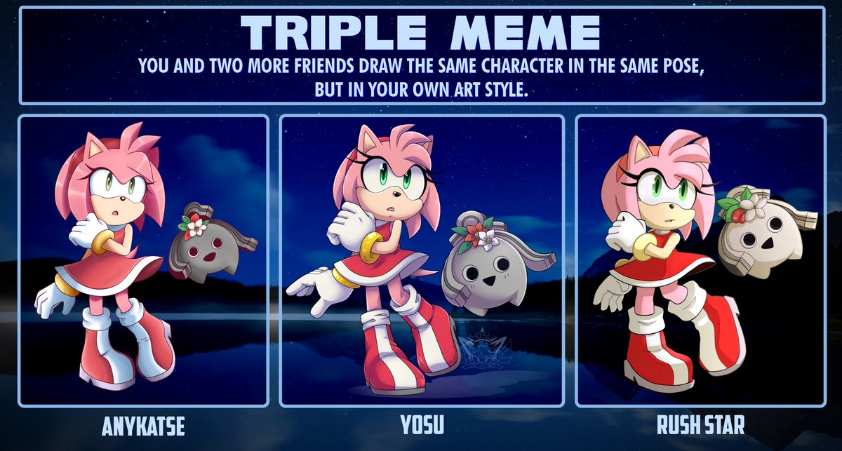 rush_star_'s tweet photo. ⭐Art collab/meme I made alongside @any_katse and @Yosu01618032 of Amy Rose and her Koco based on a drawing from that japanese official art ^^
Follow them both, their art is amazing 🤗⭐
#SonicTheHedgehog #AmyRose #RushStar #AnyKatse #Yosu #ArtCollab https://t.co/7N8L9YC2d9