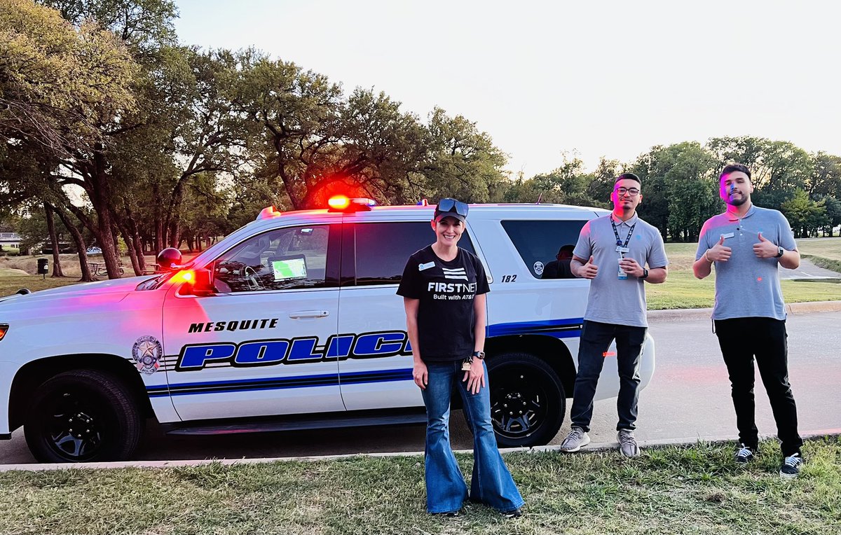 Stephanie_L24's tweet photo. HugeThanks to Mesquites’ councilmen, Fire Chief 🧑‍🚒, Police, 🚔Superintendent &amp; everyone else at tonight’s #NationalNightOut event that welcomed us with open arms.@FirstNet Excited about whats to come! @AshleyRFew @viangreen411 @RichardATT @Devin_DLP @Rainey_5335 @dbustamante1210 https://t.co/NyqjW5LMXG