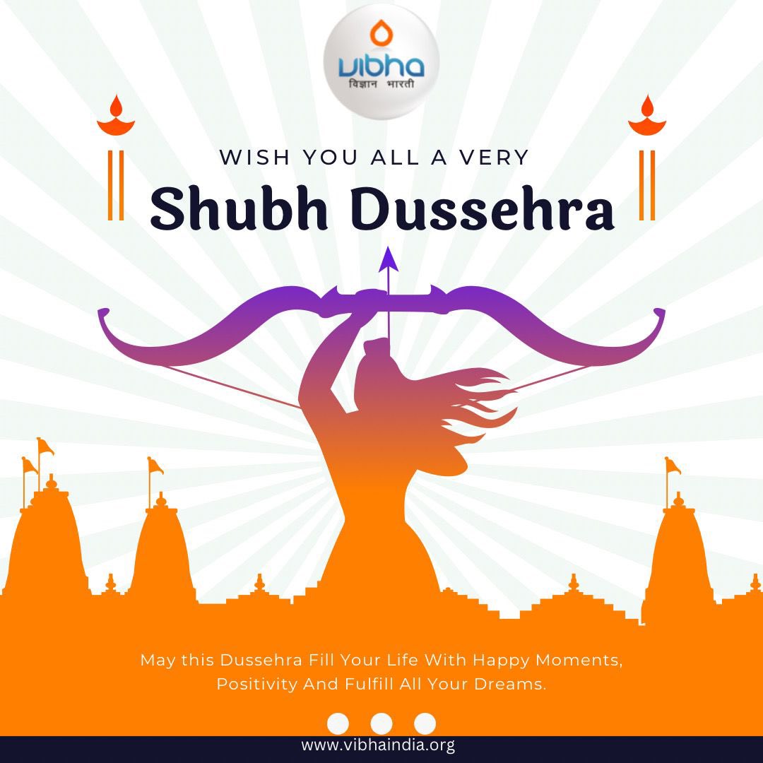 Our warm Dussehra greetings to everyone on the auspicious occasion of Vijayadashami. 

May this #Dussehra2022 bring lots of light and happiness into your life and May Goddess Durga grant all of your wishes and bestow upon you good health and success you deserve. <a href="/Vibha_India/">Vijnana Bharati</a>