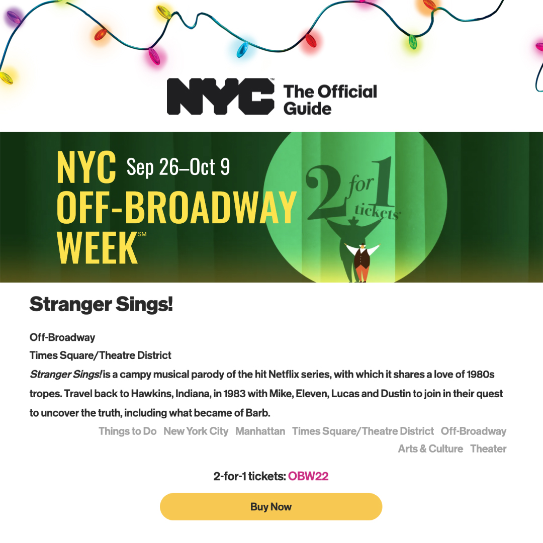strangersings's tweet photo. Want more of us for less? Good news, besties: #NYC Off-Broadway Week runs September 26–October 9. and you can get 2-for-1 tickets!
Bag them at link in bio or here: https://t.co/S79rju60sx!
#StrangerSings
#OffBroadwayWeek
#2for1 #NowPlaying https://t.co/Z0hi4gCz4x