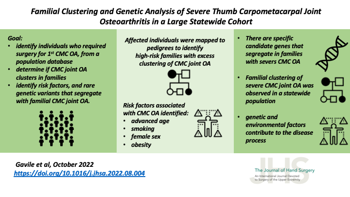 JHandSurg's tweet photo. The Jurynec lab describes familial clustering of #ThumbOA in a large cohort & identifies novel candidate genes
@UofUHealth @UofUResearch @huntsmancancer @Intermountain
#CMCJointOsteoarthritis #HandOsteoarthritis #RiskFactors #HandSurgery #VisualAbstract
https://t.co/JWBsF9bjMy https://t.co/mb8aIwQWGb