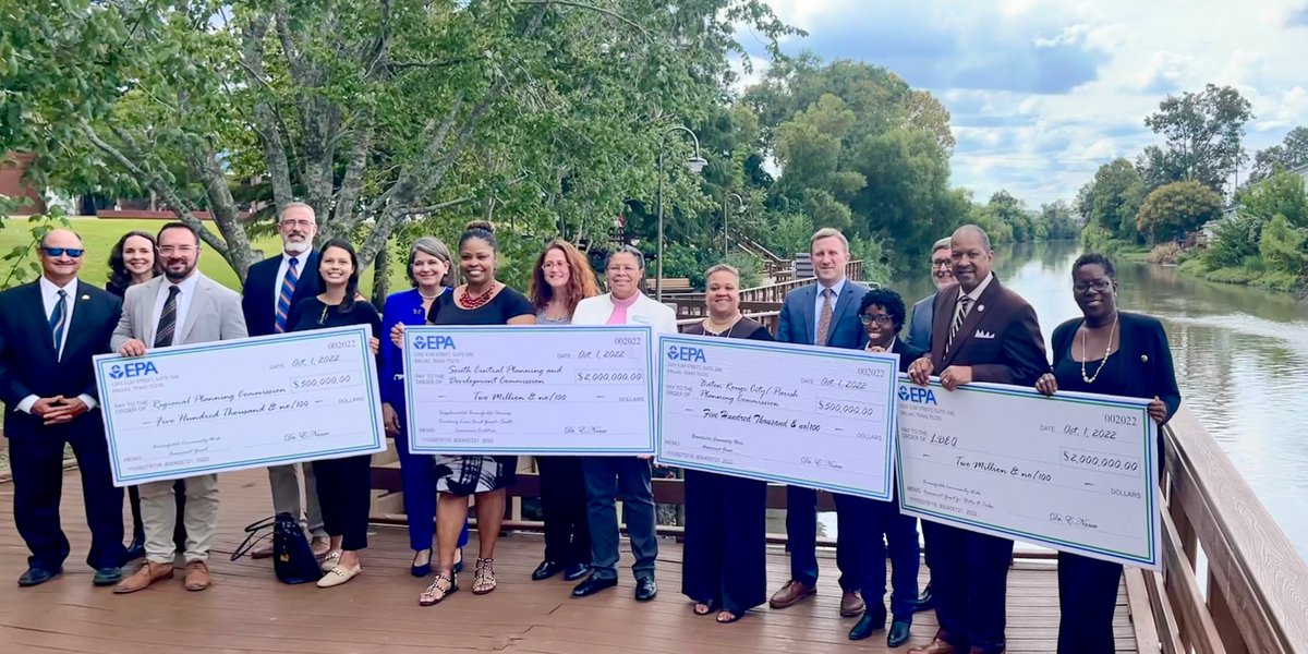 EPAregion6's tweet photo. $5 million in EPA Brownfields grants reeled in to revitalize local communities in Louisiana! RA Nance w/ @RepTroyCarter staff highlighted this critical investment is made possible by the Bipartisan Infrastructure Law. Congrats! @Louisiana_DEQ @SouthCentralPDC @TheCityofBR @StBGov https://t.co/jiUvwVJ6ha