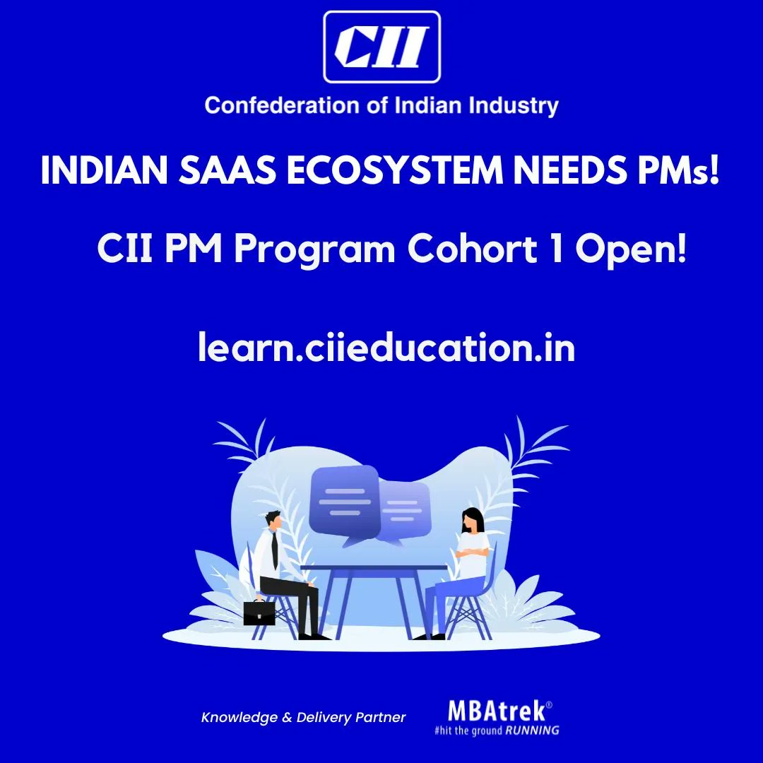 MBAtrekIndia's tweet photo. Indian SaaS ecosystem has great potential to create global-level products: CII-EY India study, Product Managers are critical to their growth.

Become a SaaS PM today➡️https://t.co/EpaFIbPMio

#productmanager #cii #SaaS #prodmgmt #mbatrek

@cii4education @CIIEvents @FollowCII https://t.co/yVMZsYAYxp