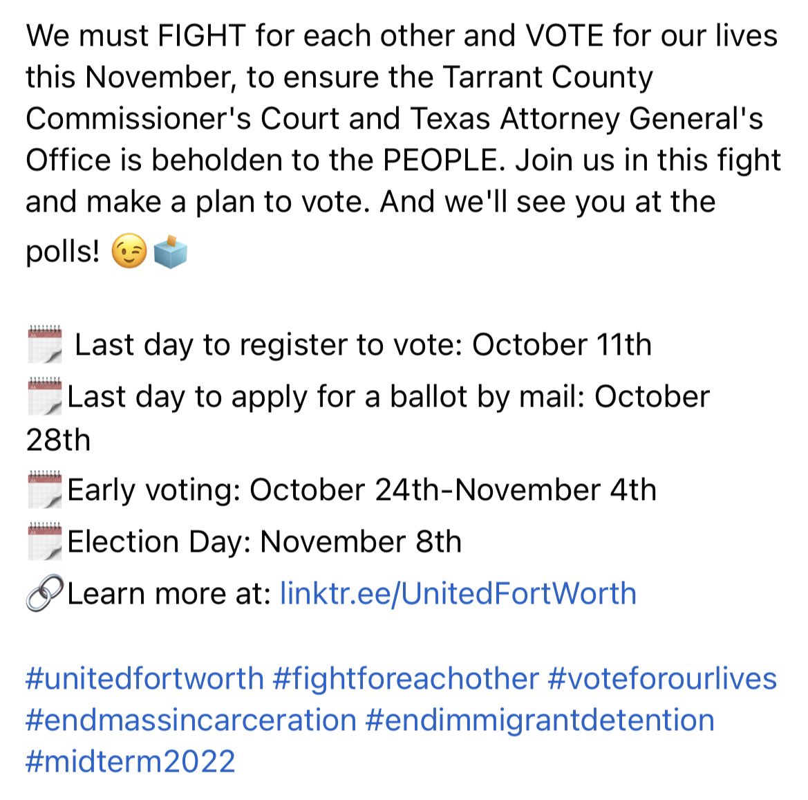UnitedFWTx's tweet photo. 4/4

#fightforeachother
#voteforourlives
#midterm2022 https://t.co/mqCCgCYyrl