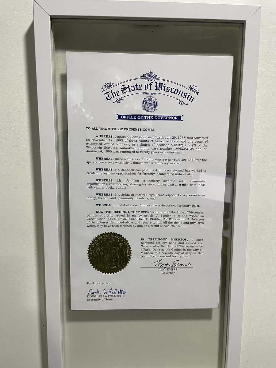 JoshAJohnson10's tweet photo. Still remembering that call in July…Finally framed it tonight..If I can do it so can you!!! #27YearsInTheMaking #PardonMe https://t.co/DazAjngDlS