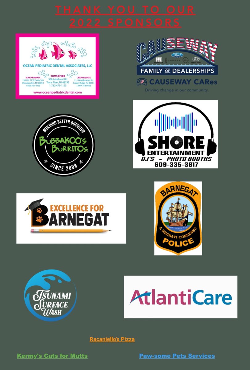 Announcing our 2022 sponsors!  These businesses came to bat for all the elementary kids in the district.  We cannot thank them enough!  Please make sure to visit each of them at the event to see everything they have to offer our community! #OneBarnegat #Community #ShopLocal