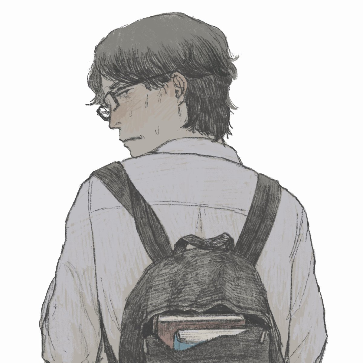 backpack 1boy male focus bag glasses solo shirt  illustration images