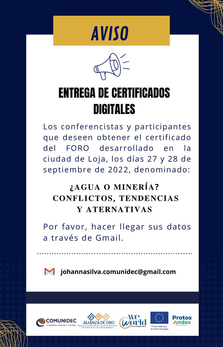 comunidec's tweet photo. 𝐄𝐍𝐓𝐑𝐄𝐆𝐀 𝐃𝐄 𝐂𝐄𝐑𝐓𝐈𝐅𝐈𝐂𝐀𝐃𝐎𝐒 𝐃𝐈𝐆𝐈𝐓𝐀𝐋𝐄𝐒 𝐃𝐄𝐋 F̳O̳R̳O̳ ̳P̳R̳O̳V̳I̳N̳C̳I̳A̳L̳
¿𝐀𝐆𝐔𝐀 𝐎 𝐌𝐈𝐍𝐄𝐑Í𝐀?
𝐂𝐎𝐍𝐅𝐋𝐈𝐂𝐓𝐎𝐒, 𝐓𝐄𝐍𝐃𝐄𝐍𝐂𝐈𝐀𝐒 𝐘 𝐀𝐓𝐄𝐑𝐍𝐀𝐓𝐈𝐕𝐀𝐒 https://t.co/Lxo0puHH5X