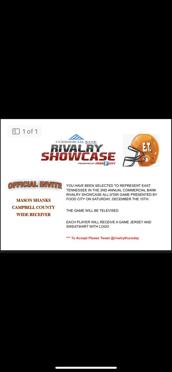 Thank you <a href="/rivalrythursday/">RIVALRY THURSDAY</a> for the invite. Excited to represent my team and East Tennessee .<a href="/CCHS_Cougars/">CCHS Cougars Football</a> <a href="/CoachMPrice/">Matt Price</a> <a href="/_CCHSathletics/">CCHS Cougars Athletics</a>