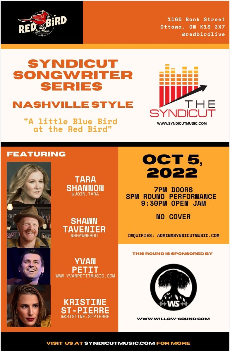 Tomorrow at the #RedBirdLive in #Ottawa! An evening you don't want to miss!

#LiveMusic #Songwriters #OttMusic
